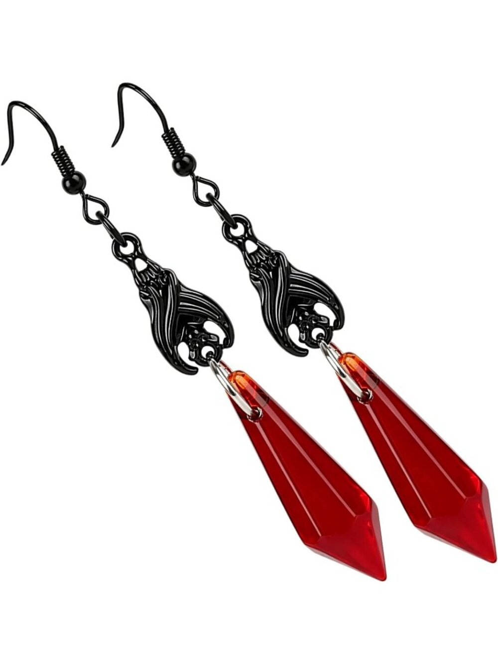 Women's Black and Red Gothic Dark Bat Dangle Vampire Halloween Costumes Earrings